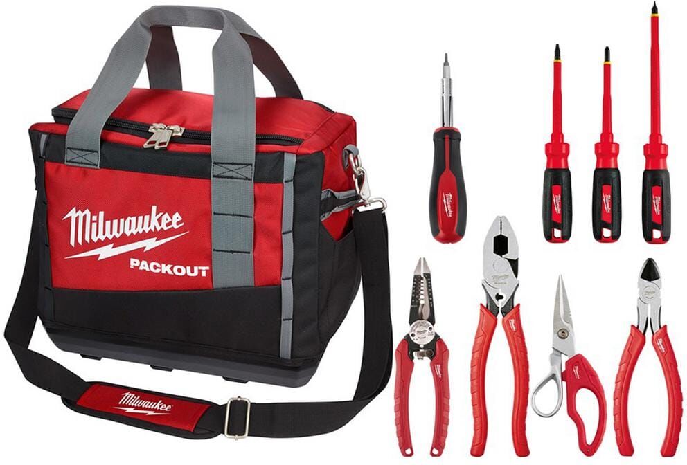 Milwaukee 15 in. PACKOUT Tool Bag & Electrician Hand Tool Set (9-Piece)