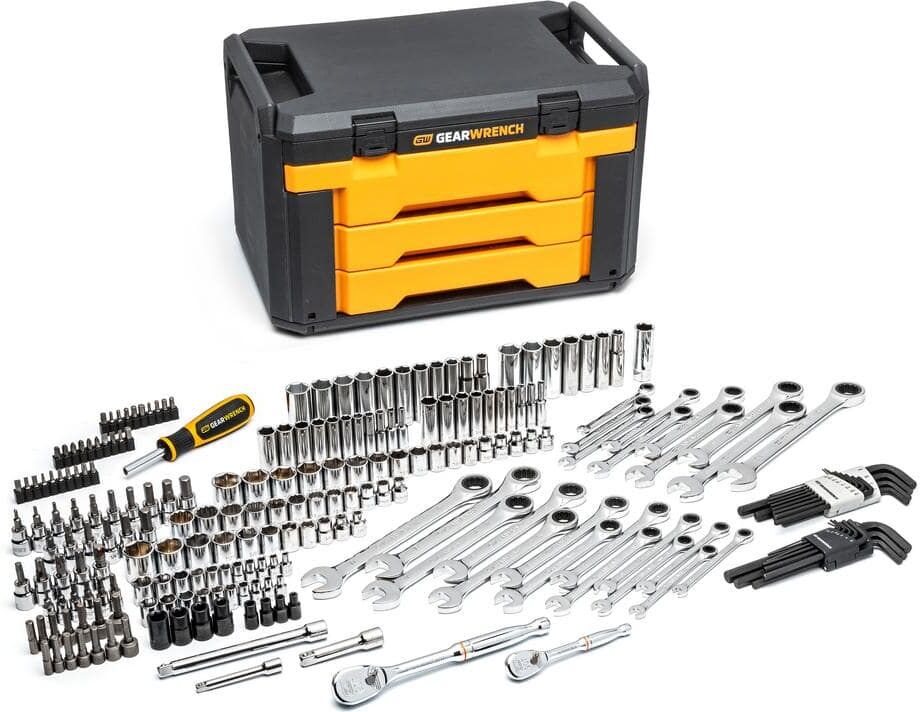 GEARWRENCH 1/4 in. and 3/8 in. Drive Standard and Deep SAE/Metric Mechanics Tool Set in 3-Drawer Storage Box (232-Piece)