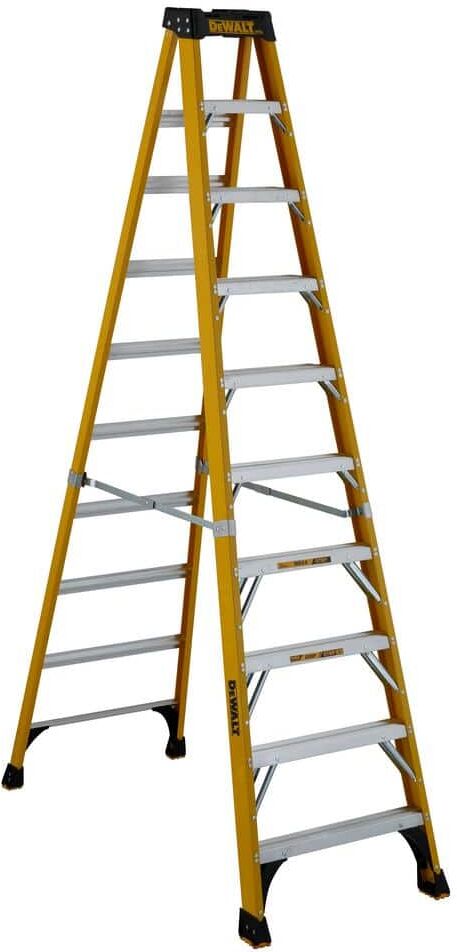 DeWalt 10 ft. Fiberglass Step Ladder 14.2 ft. Reach Height Type 1AA - 375 lbs., Expanded Work Step and Impact Absorption System