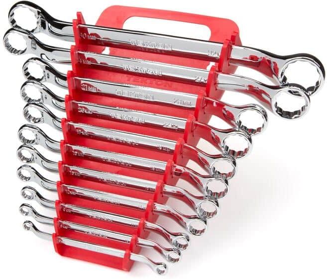 TEKTON 45-Degree Offset Box End Wrench Set, 11-Piece (6-32 mm) - Holder