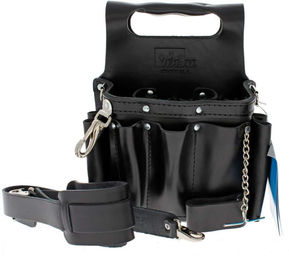 IDEAL 9 in. W Tuff-Tote Premium Black Leather Tool Bag with Strap (8-Pocket)