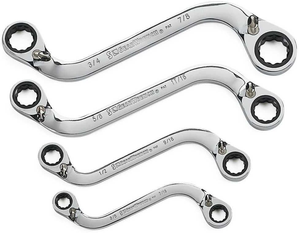 GEARWRENCH 72-Tooth 12 Point SAE Reversible S-Shape Double Box Ratcheting Wrench Set (4-Piece)