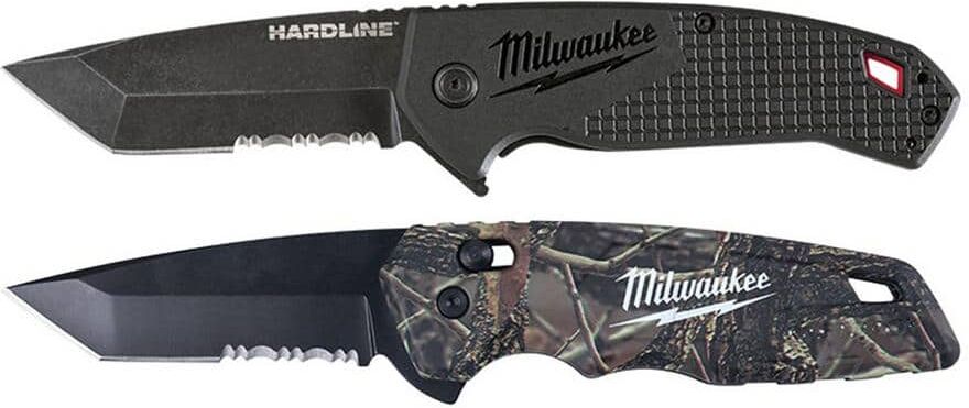 Milwaukee 3 in. Hardline D2 Steel Serrated Blade Pocket Folding Knife& FASTBACK Camo Stainless Steel Spring Assisted Folding Knife