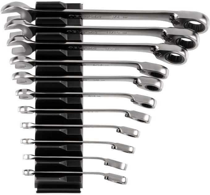 TEKTON 11-Piece (1/4-3/4 in.) Reversible 12-Point Ratcheting Combination Wrench Set with Modular Slotted Organizer