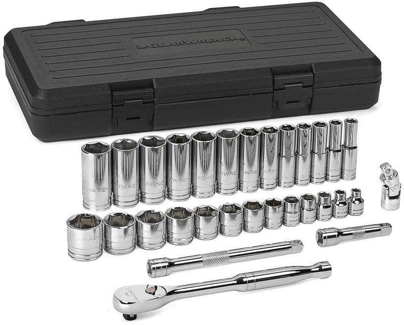 GEARWRENCH 3/8 in. Drive 6-Point Standard & Deep SAE 90-Tooth Ratchet and Socket Mechanics Tool Set (30-Piece)