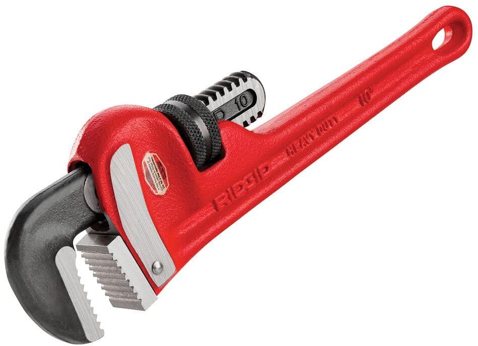 RIDGID 10 in. Straight Pipe Wrench for Heavy-Duty Plumbing, Sturdy Plumbing Pipe Tool with Self Cleaning Threads and Hook Jaws