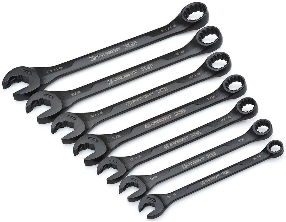 Crescent X6 SAE Ratcheting Open End Combination Wrench Set with Storage Rack (7-Piece)