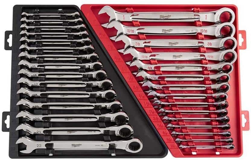 Milwaukee SAE/Metric Combination Ratcheting Wrench Mechanics Tool Set (30-Piece)