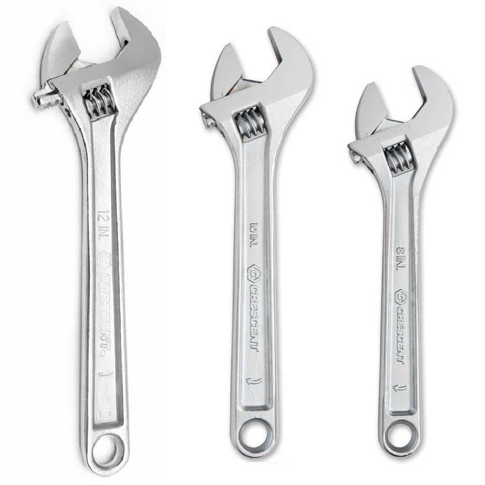 Crescent 8 in., 10 in., 12 in. Chrome Adjustable Wrench Set (3-Piece)
