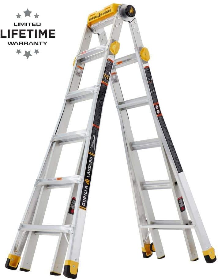 Gorilla Ladders 23 ft. Reach Aluminum Multi-Position Ladder with Project Top, 375 lbs. Load Capacity Type IAA Duty Rating