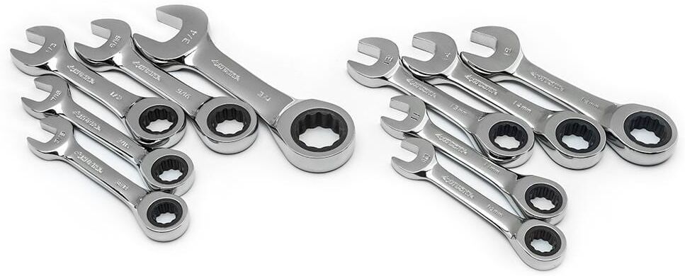 Husky SAE and Metric Stubby Combination Ratcheting Wrench Set (10-Piece)