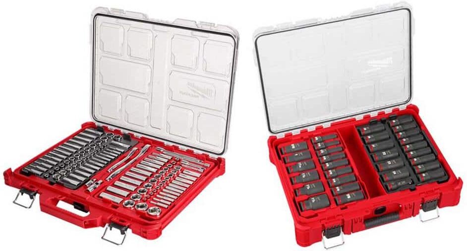 Milwaukee 3/8 in. & 1/4 in. Drive SAE/Metric Ratchet w/Socket Set & 1/2 in. Drive Metric Impact Sockets w/PACKOUT Cases(137-Piece)