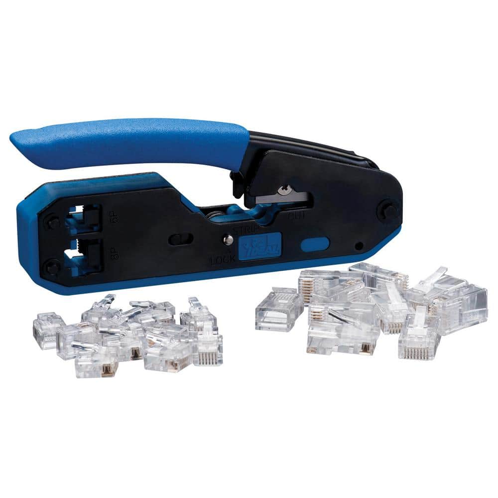 IDEAL RJ45/RJ11 Modular Plug Crimper Kit Tool with 10 RJ45 (8P8C) and 10 RJ11 (6P6C) Modular Plugs