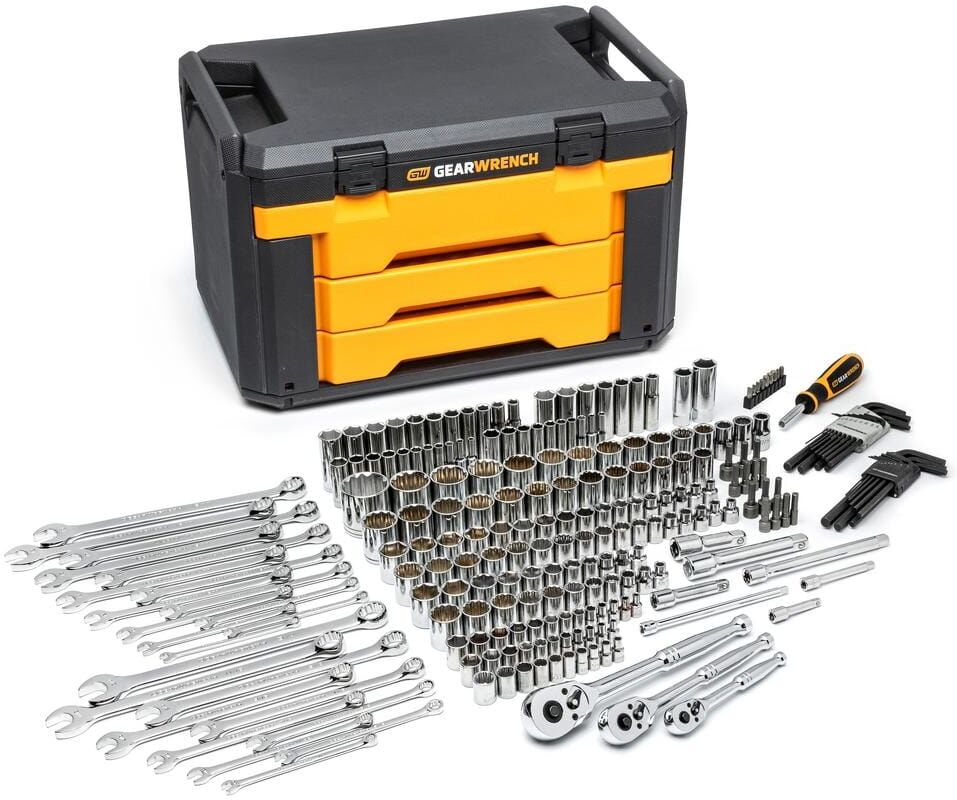 GEARWRENCH 1/4 in., 3/8 in. and 1/2 in. Drive Standard and Deep SAE/Metric Mechanics Tool Set in 3-Drawer Storage Box (239-Piece)