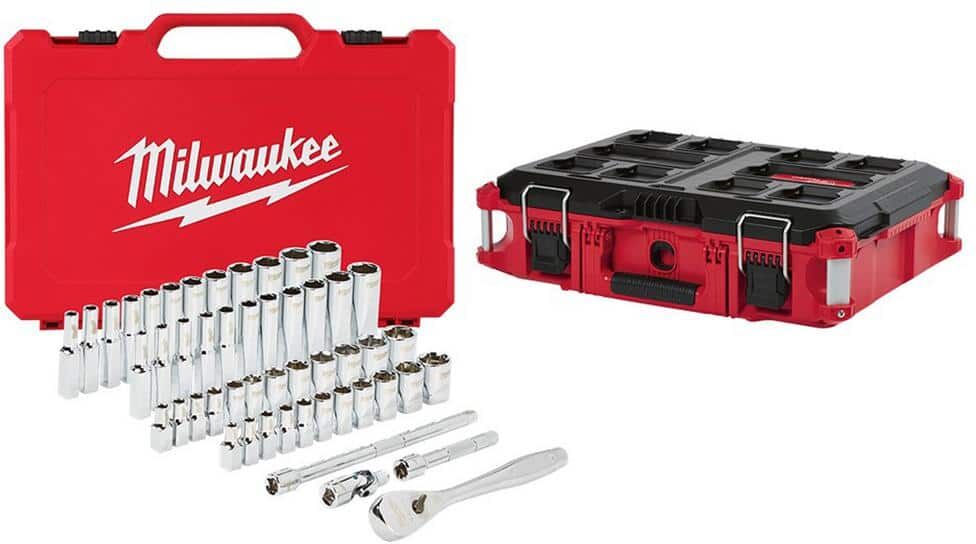 Milwaukee 1/4 in. Drive SAE/Metric Ratchet and Socket Mechanics Tool Set (50-Piece) with PACKOUT 22 in. Tool Box