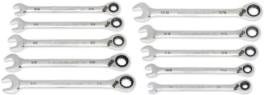 GEARWRENCH SAE 12-Point 90-Tooth Reversible Ratcheting Wrench Set with Rack (10-Piece)