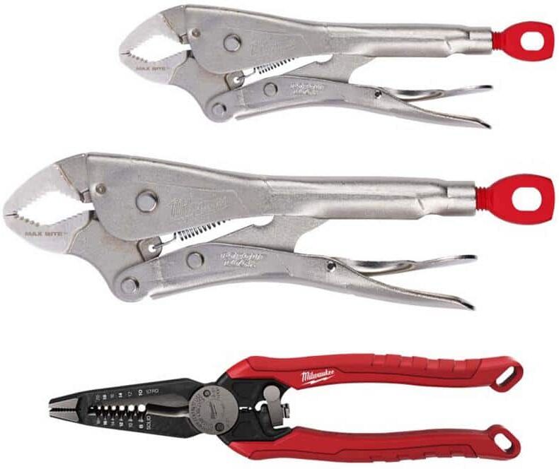 Milwaukee 7 in. and 10 in. Curve Torque Lock Locking Pliers Set with 9 in. 7-in-1 High Leverage Combination Pliers (3-Piece)