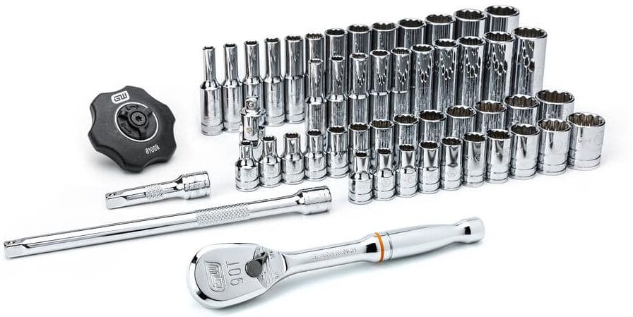 GEARWRENCH 1/4 in. Drive 12-Point SAE/Metric 90-Tooth Ratchet and Socket Mechanics Tool Set (51-Piece)