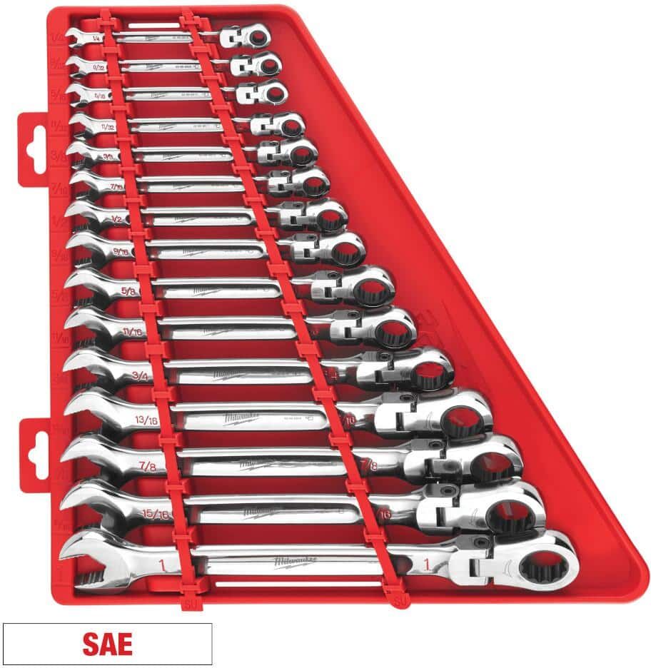 Milwaukee 144-Position Flex-Head Ratcheting Combination Wrench Set SAE (15-Piece)