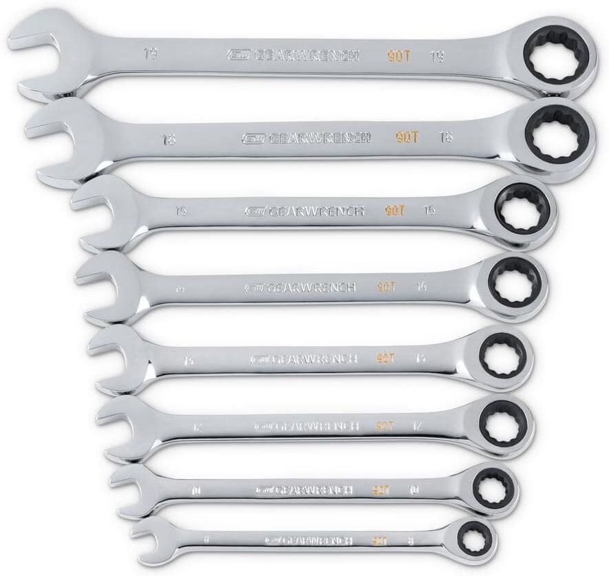 GEARWRENCH SAE 90-Tooth Combination Ratcheting Wrench Tool Set with Tray (8-Piece)