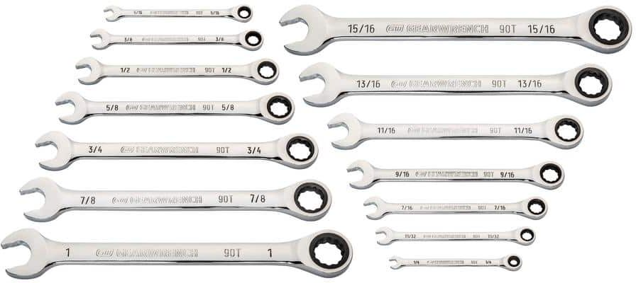 GEARWRENCH SAE 90-Tooth Combination Ratcheting Wrench Tool Set (14-Piece)