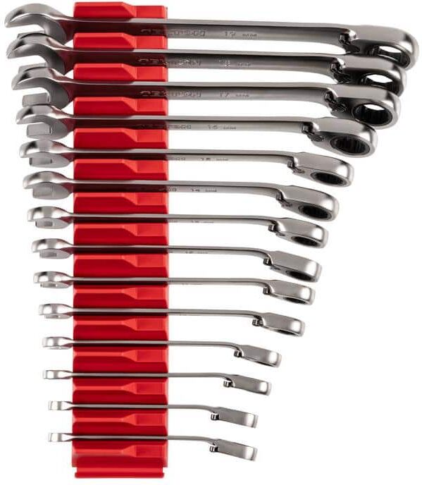 TEKTON 14-Piece (6-19 mm) Reversible 12-Point Ratcheting Combination Wrench Set with Modular Slotted Organizer