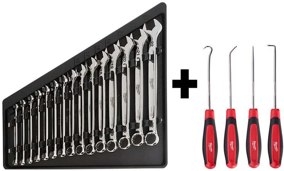 Milwaukee Combination Metric Wrench Mechanics Tool Set & Hook and Pick Set (19-Piece)