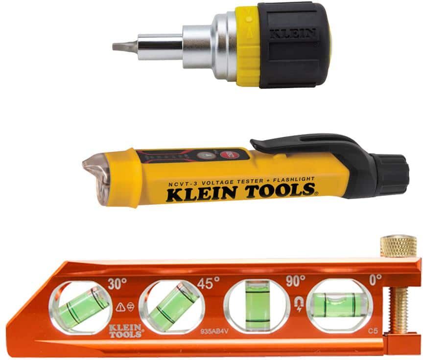 Klein Tools 3-Piece Voltage Tester, Stubby Multi-bit Screwdriver and Level Tool Set