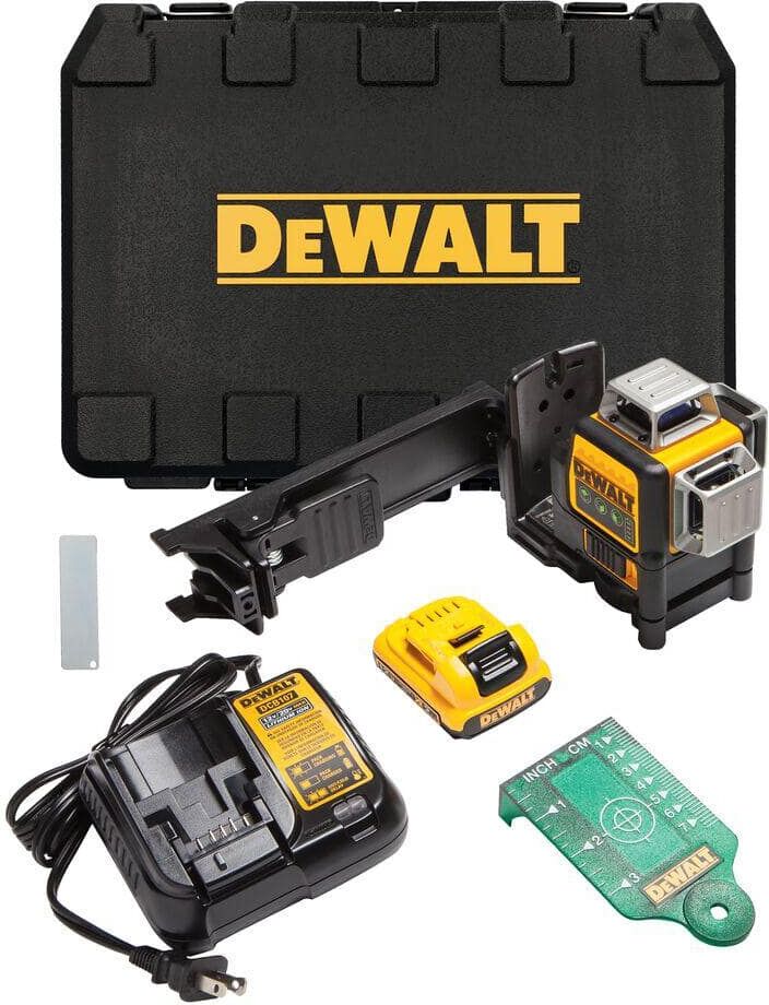 DeWalt 12V MAX Lithium-Ion 100 ft. Green Self-Leveling 3-Beam 360 Degree Laser Level with 2.0Ah Battery, Charger and Case