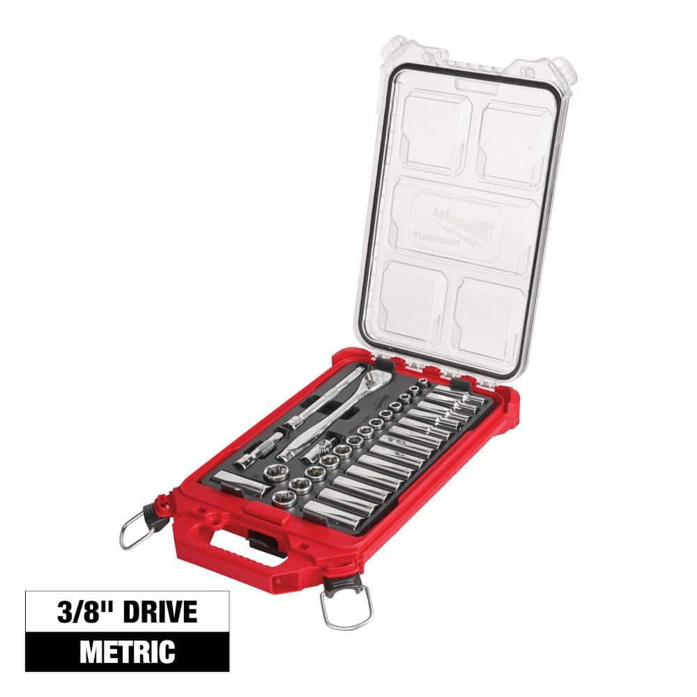 Milwaukee 3/8 in. Drive Metric Ratchet and Socket Mechanics Tool Set with PACKOUT Case (32-Piece)