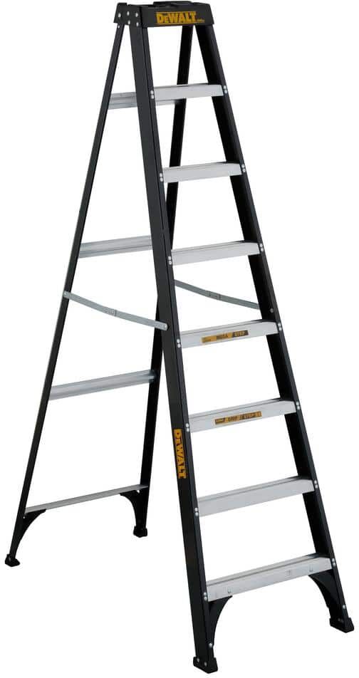 DeWalt 8 ft. Fiberglass Step Ladder 12.2 ft. Reach Height Type 1 - 250 lbs. Expanded Work Step and Impact Absorption System