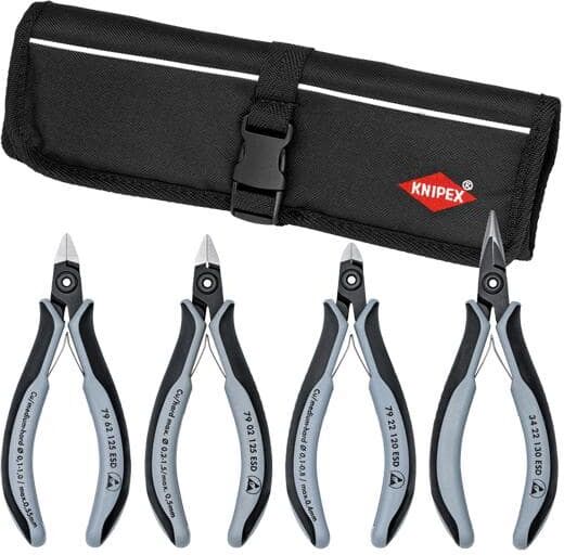 KNIPEX 4-Piece Heavy Duty Precision ESD Electronic Pliers Tool Roll Set with Electrostatic Discharge Protection