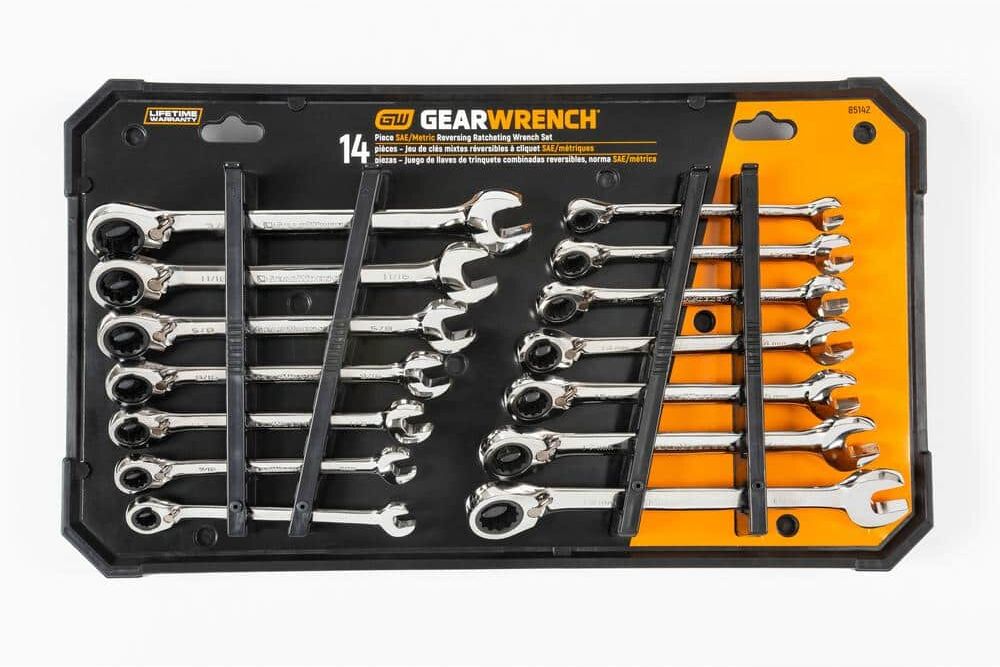 GEARWRENCH SAE/Metric 72-Tooth Reversible Combination Ratcheting Wrench Tool Set (14-Piece)