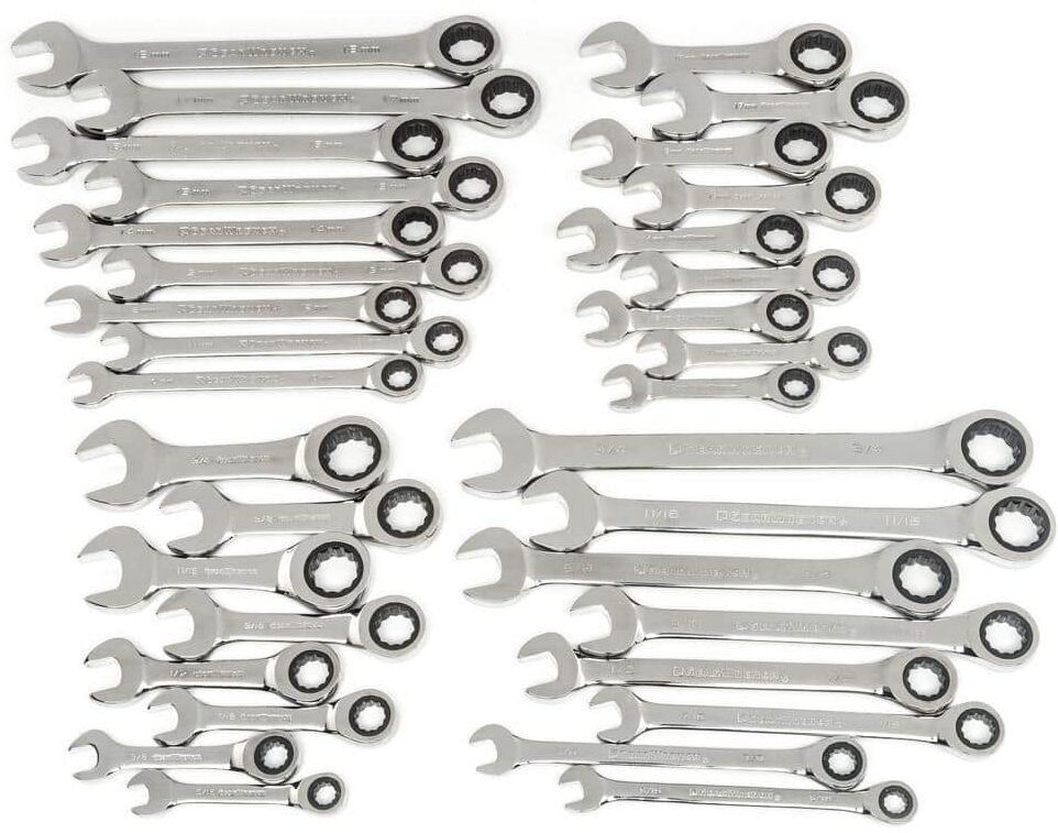 GEARWRENCH SAE/Metric 72-Tooth Standard and Stubby Combination Ratcheting Wrench Set (34-Piece)