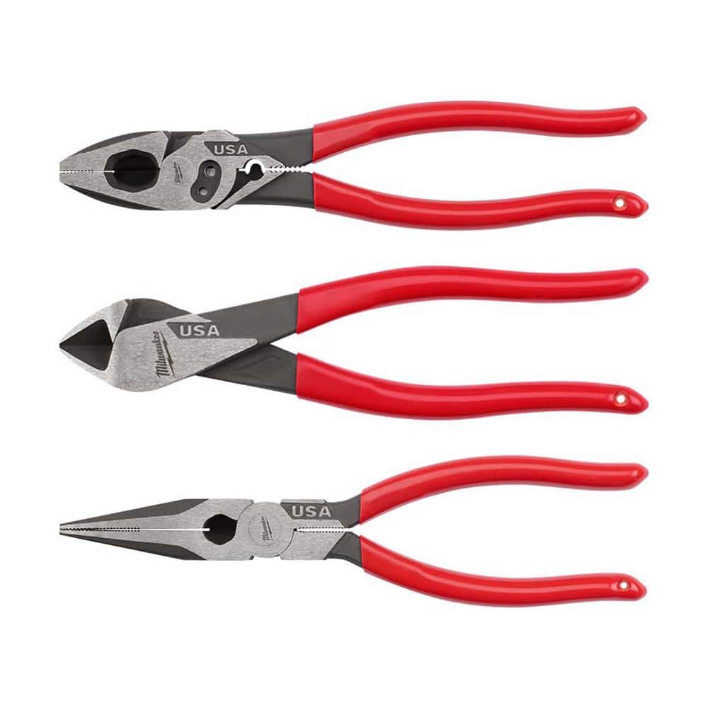 Milwaukee Linesman Plier with Crimper with 8 in. Long Nose Plier and 8 in. Diagonal Plier