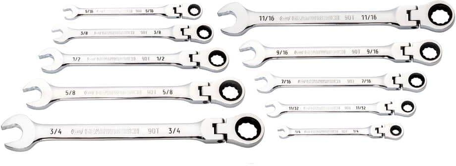 GEARWRENCH SAE 90-Tooth Flex Head Combination Ratcheting Wrench Tool Set (10-Piece)