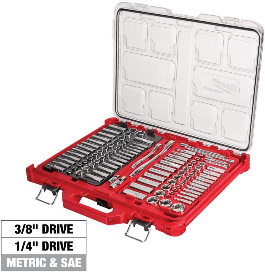 Milwaukee 3/8 in. and 1/4 in. Drive SAE/Metric Ratchet and Socket Mechanics Tool Set with PACKOUT Case (106-Piece)