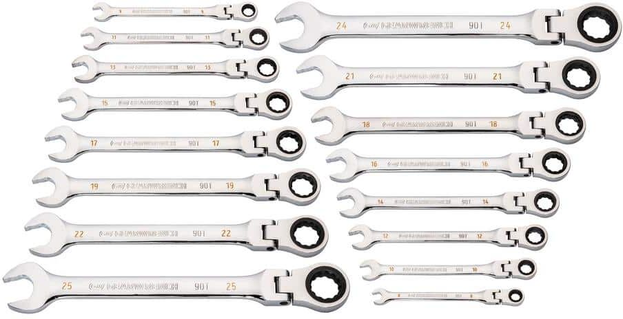 GEARWRENCH Metric 90-Tooth Flex Head Combination Ratcheting Wrench Tool Set (16-Piece)