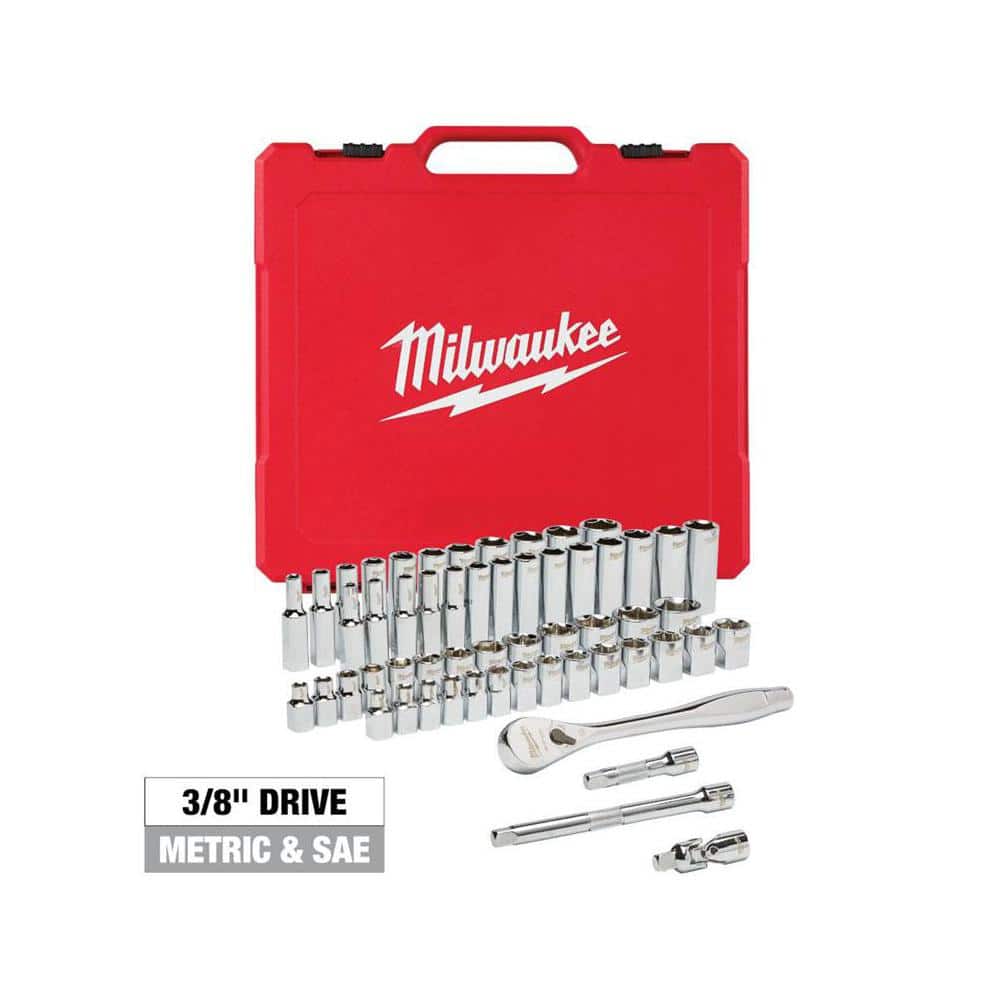 Milwaukee 3/8 in. Drive SAE/Metric Ratchet and Socket Mechanics Tool Set (56-Piece)