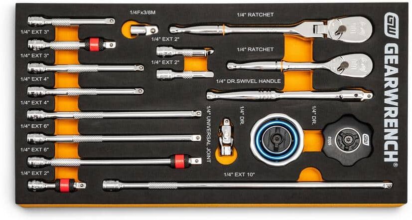 GEARWRENCH 1/4 in. 90T Ratchet and Drive Tool Set with EVA Foam Tray (18-Piece)