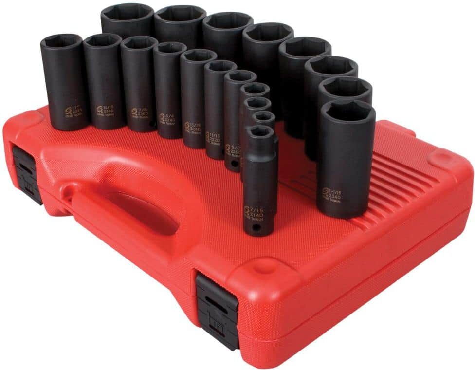 SUNEX TOOLS 1/2 in. Drive Deep SAE Impact Socket Set (19-Piece)