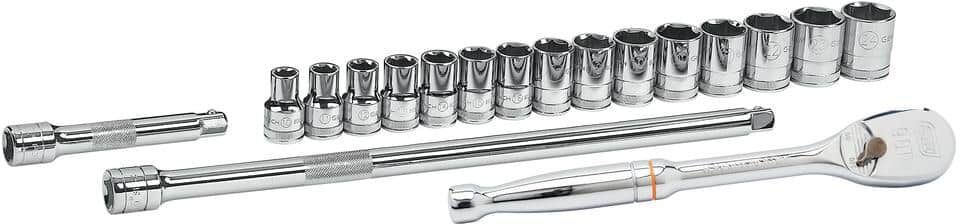 GEARWRENCH 1/2 in. Drive 6-Point Metric 90-Tooth Ratchet and Socket Mechanics Tool Set (18-Piece)