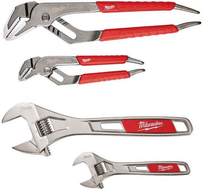 Milwaukee 6 in. and 10 in. Straight-Jaw Pliers Set with 6 in. and 10 in. Adjustable Wrench Set (4-Piece)