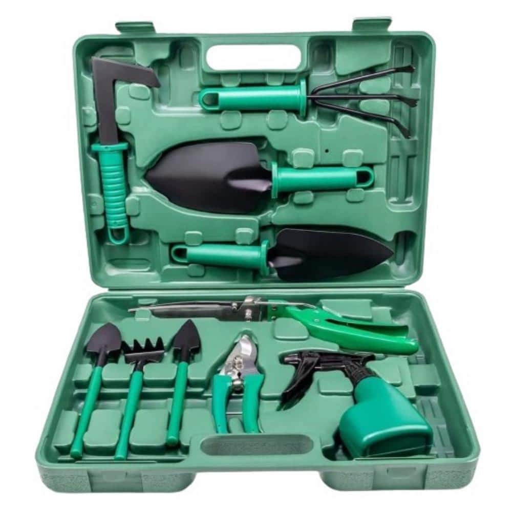 ITOPFOX 10-Piece Garden Tool Set Hand Gardening Tools Kit Green Non-Slip Handles with Green Case