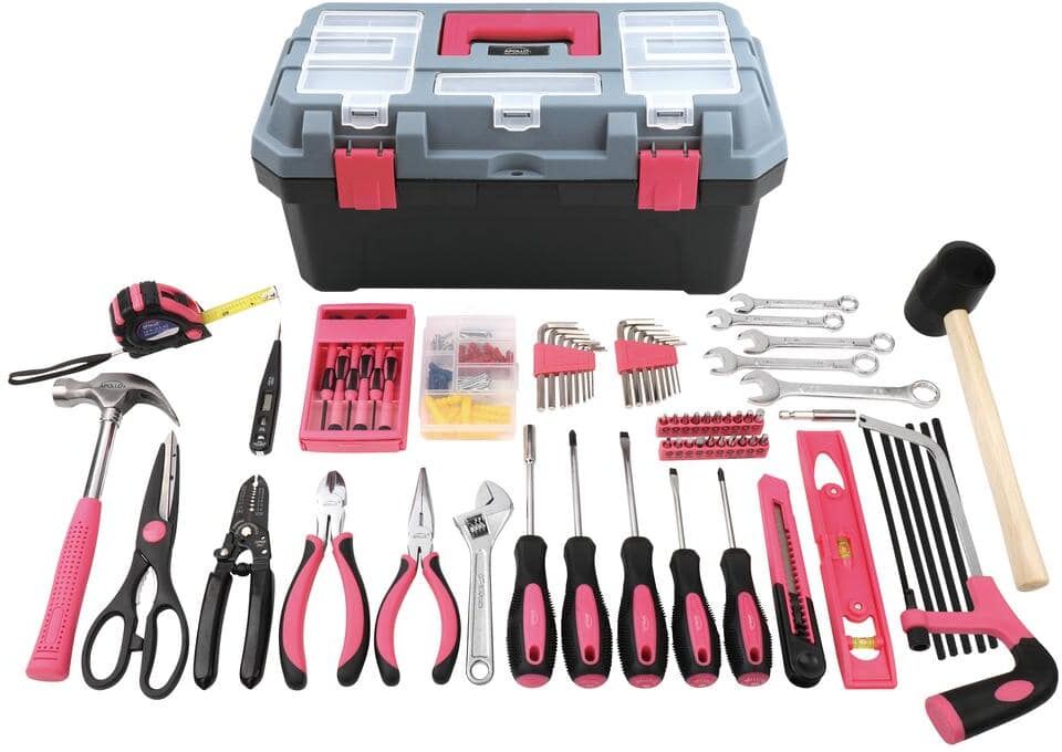 Apollo Household Tool Kit with 16.5 in. Tool Box Pink (170-Piece)