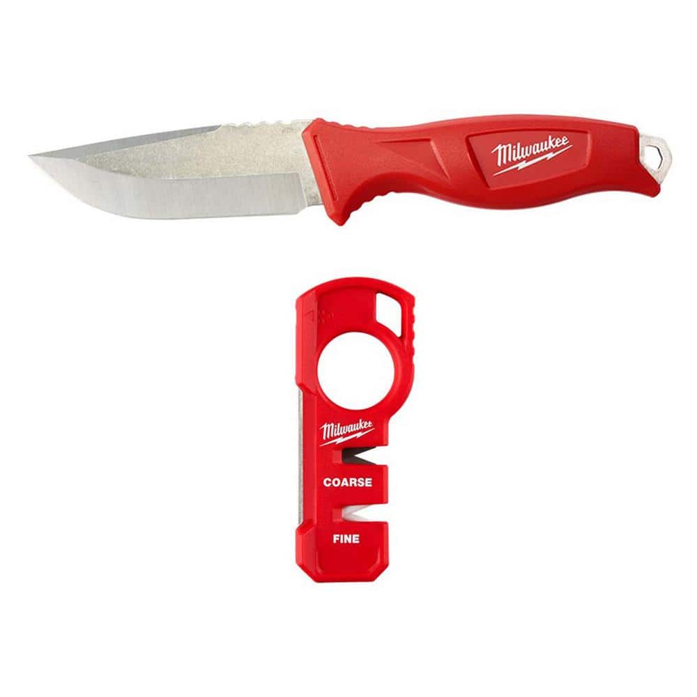 Milwaukee 4 in. Tradesman Fixed Blade Knife with Compact Jobsite Knife Sharpener (2-Piece)