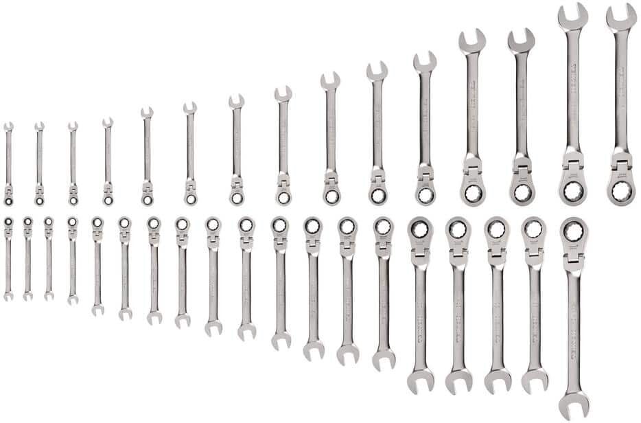 TEKTON 34-Piece (1/4-1 in., 6-24 mm) Flex Head 12-Point Ratcheting Combination Wrench Set