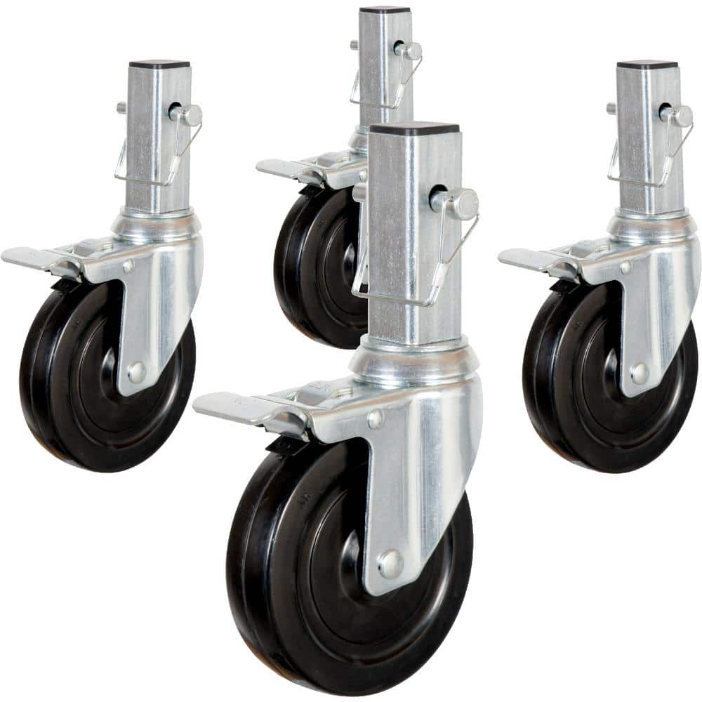 MetalTech 5 in. Caster Wheels with Locking Pins, Heavy Duty Dual Locking Casters, Scaffolding Tools for Baker Scaffold (Set of 4)