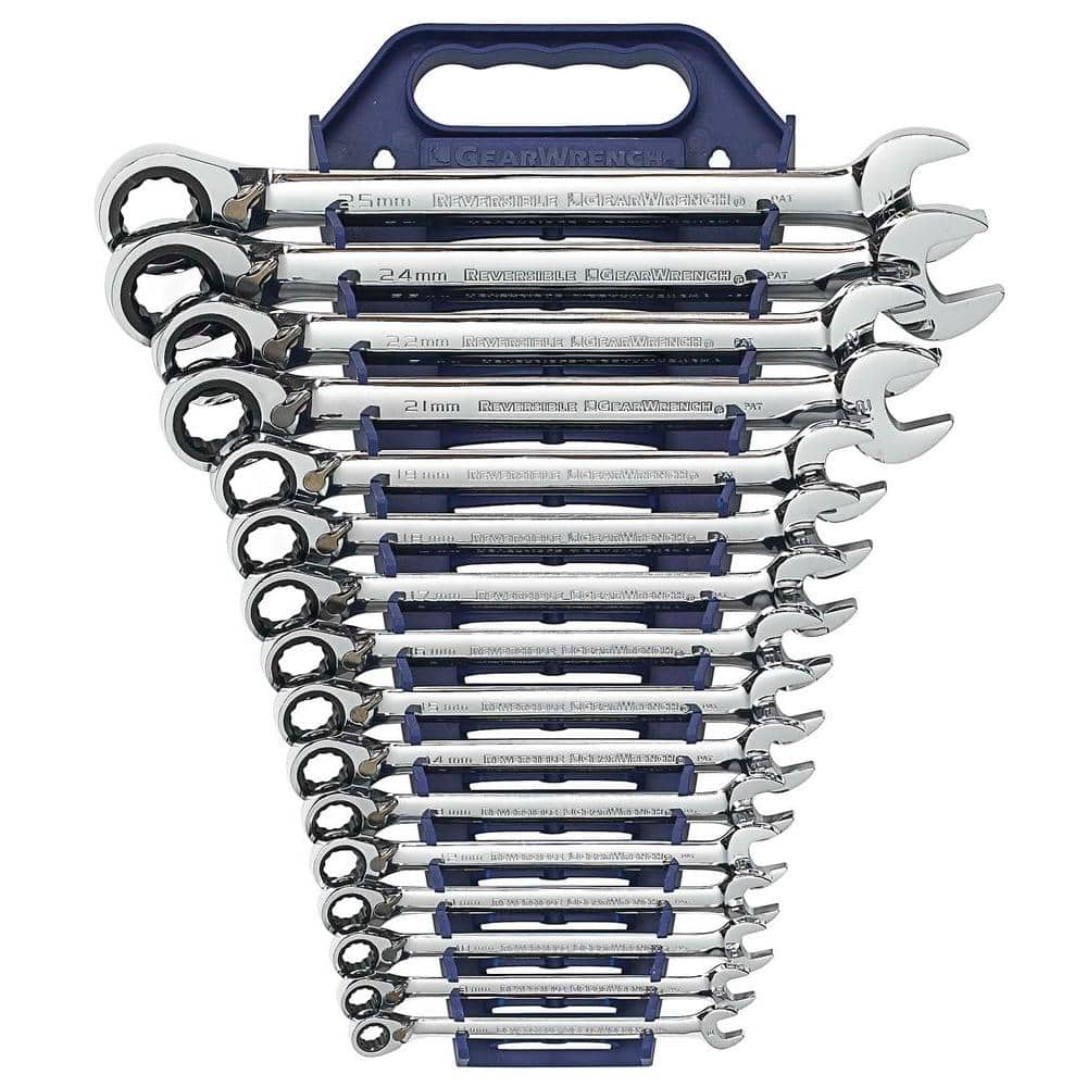 GEARWRENCH Metric 72-Tooth Reversible Combination Ratcheting Wrench Tool Set (16-Piece)
