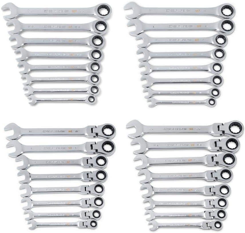 GEARWRENCH 90T Standard and Flex Head SAE/MM Combination 90-Tooth Ratcheting Wrench Set (32-Piece)